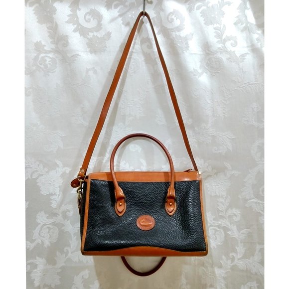 Vintage 80s Dooney & Bourke USA Brown Black Pebbled Leather Shoulder Satchel Bag - Picture 3 of 15